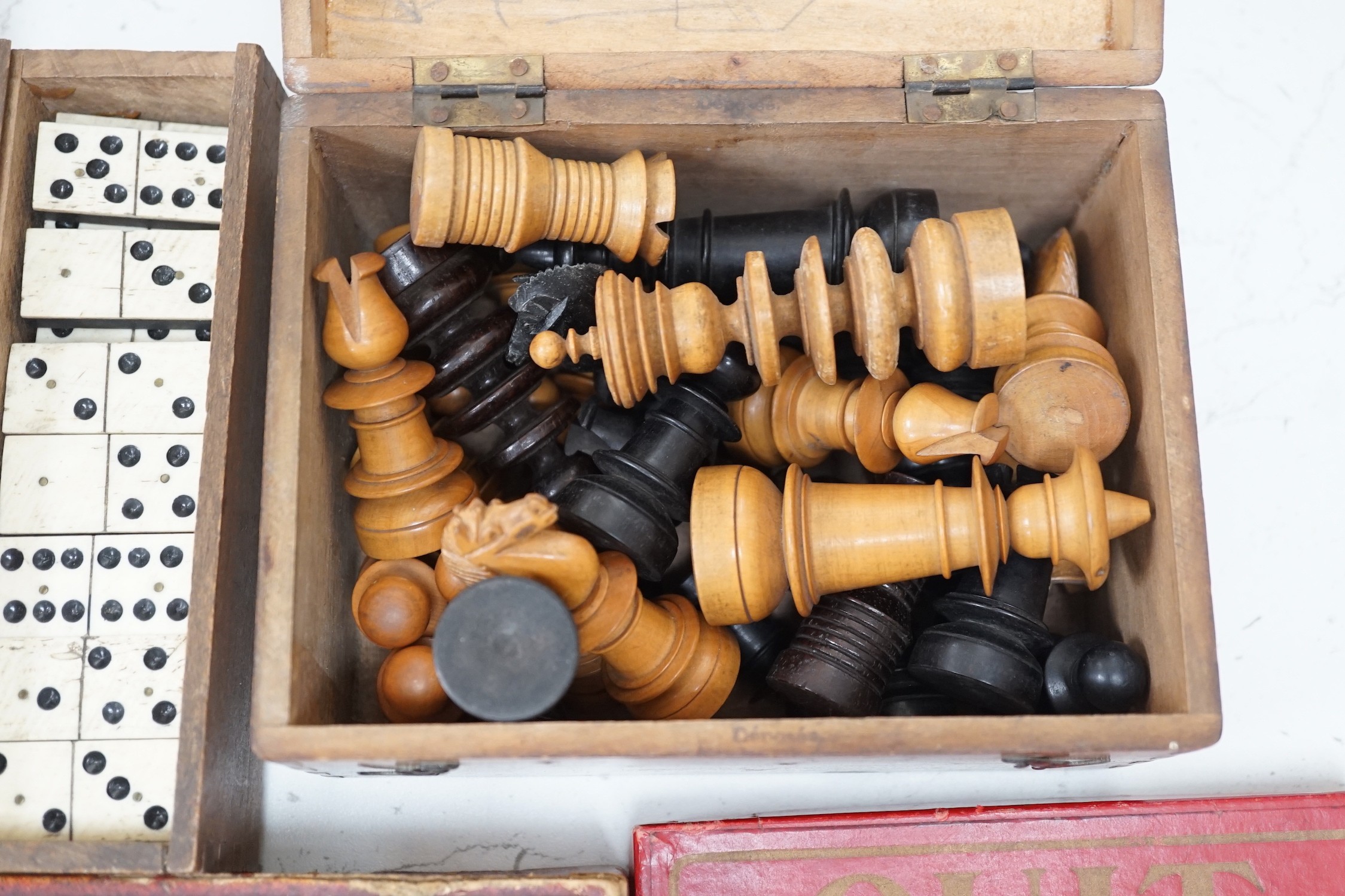 A collection of Victorian and Edwardian games, including Minoru, Revers, Jiggle-Joggle, Magnetic Fish Pond, gig saw puzzles and part chess sets, etc.